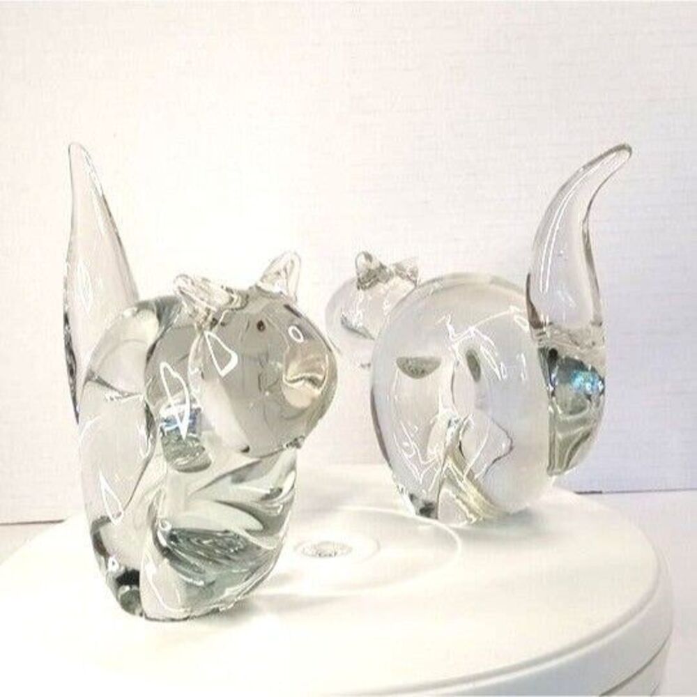 Pair of Vintage Czech Art Glass Figurine Hand Blown Squirrels